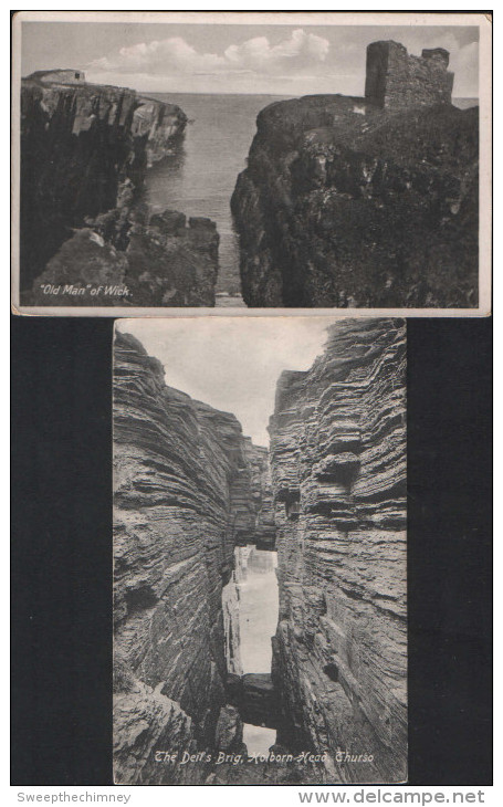 TWO POSTCARDS THE OLD MAN OF WICK & THE DEILS BRIG HOLBORN HEAD THURSO CAITHNESSS - Caithness