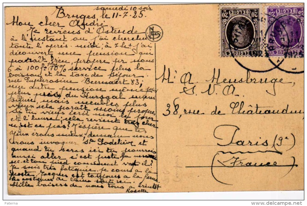 2578    Postal Bélgica Bruges  1925 - Cartas & Documentos