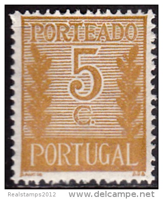 PORTUGAL - 1940, (PORTEADO)  Valor Ladeado De Ramos  5 C.  P. Liso  D. 14   * MH   MUNDIFIL   Nº 54 - Neufs