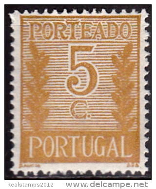 PORTUGAL - 1940, (PORTEADO)  Valor Ladeado De Ramos  5 C.  P. Liso  D. 14   * MH   MUNDIFIL   Nº 54 - Unused Stamps