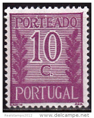 PORTUGAL - 1940, (PORTEADO)  Valor Ladeado De Ramos  10 C.  P. Liso  D. 14  (*) MNG  MUNDIFIL  Nº 55 - Unused Stamps