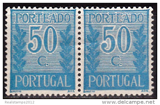 PORTUGAL -1940, (PORTEADO)  Valor Ladeado De Ramos  50 C.  P. Liso  D.14  (PAR)  (*) MNG  MUNDIFIL  Nº 59 - Unused Stamps