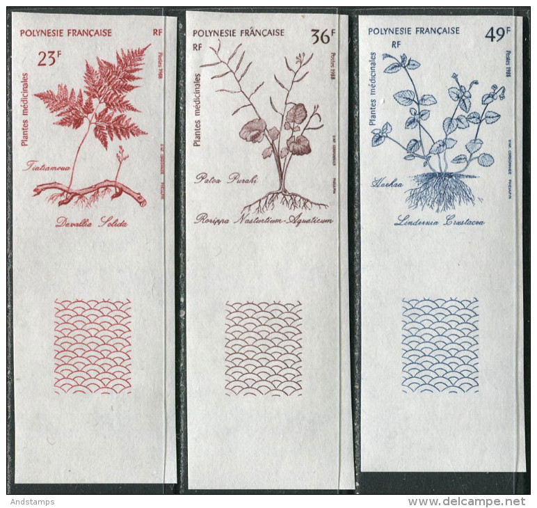 Polynesie RF 1988. Michel #515/17 MNH/Luxe. Plants. Imperf. (TS02) - Non Dentelés, épreuves & Variétés