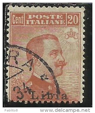 LIBIA 1918 SOPRASTAMPATO D'ITALIA ITALY SURCHARGED RE VITTORIO EMANUELE III KING CENT. 20 USATO USED OBLITERE' - Libya