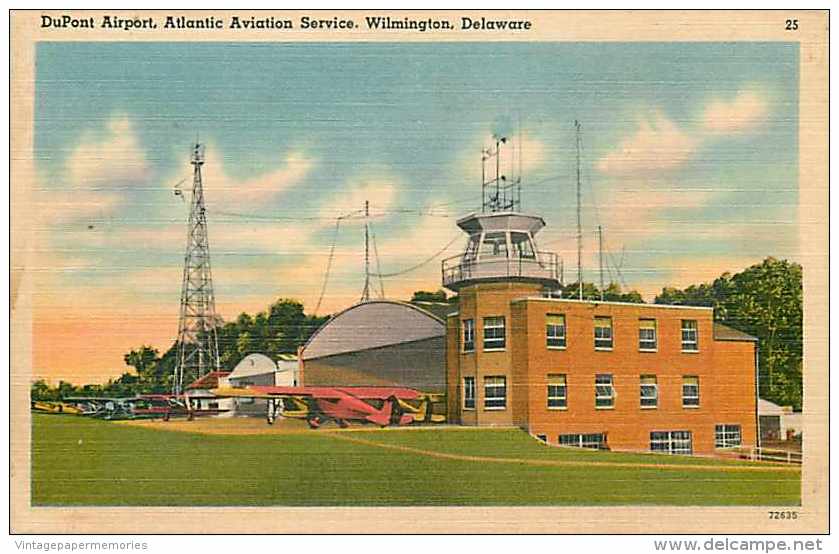 236847-Delaware, Wilmington, DuPont Airport, Atlantic Aviation Service, Linen Postcard, Del Mar News Agency No 72635 - Sonstige & Ohne Zuordnung