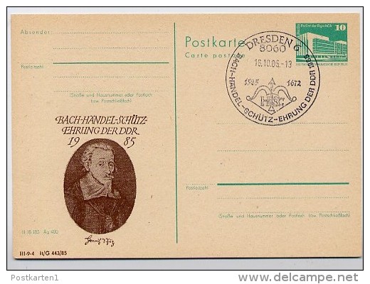 DDR P84-31b-85 C127-b Postkarte Zudruck BACH-HÄNDEL-SCHÜTZ EHRUNG Dresden Sost. 1985 - Private Postcards - Used