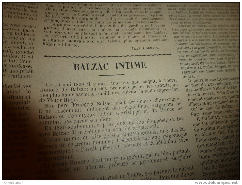 1899 SOLEIL du DIMANCHE:Aquarelle de Zier;BALZAC (documentaire+++);Châteaux (Saché,Candé,La Chevrière,Valesne;Baudelaire