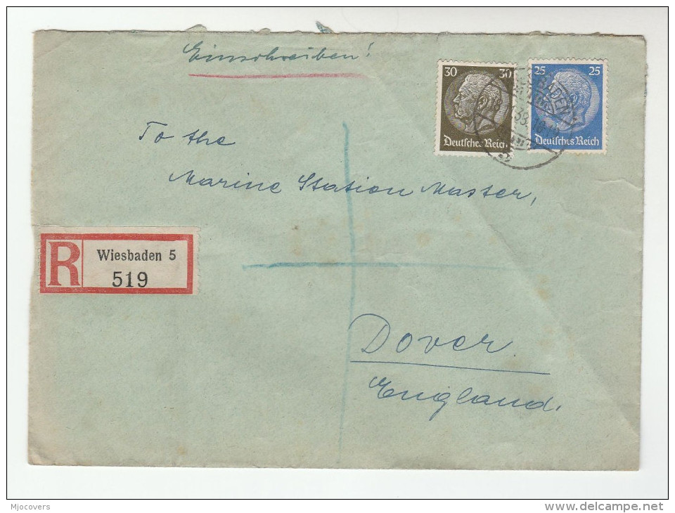 1938 REGISTERED Wisbaden GERMANY  Stamps COVER To GB - Covers & Documents