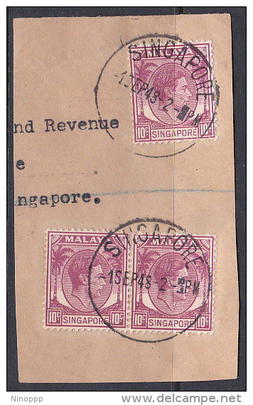 Malaya Singapore 1948 10c Used On Piece - Singapore (1959-...)