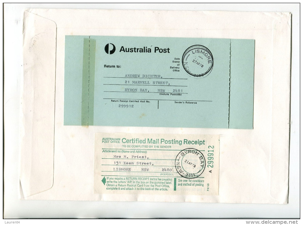 (Special 1) Australia Certified Mail Cover - 1978 - Posted Byron Bay To Lismore With Mini-sheet Trans-Pacific Flight - Errors, Freaks & Oddities (EFO)