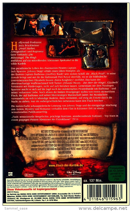 VHS Video  -  Fluch Der Karibik  -  Mit : Johnny Depp, Geoffrey Rush, Orlando Bloom, Keira Knightley  -  Von 2004 - Action, Adventure