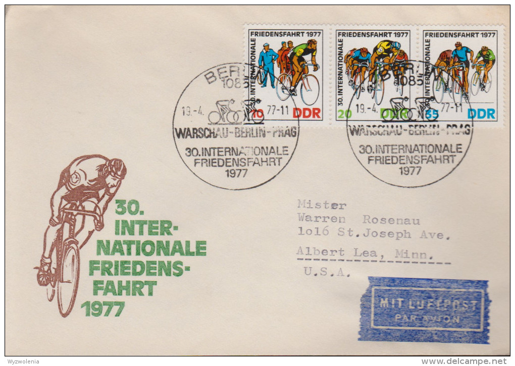 Sp 611) DDR Mi# 2216-18 FDC In USA: SSt Berlin 1977: 30. Friedensfahrt Radrennen - Ciclismo