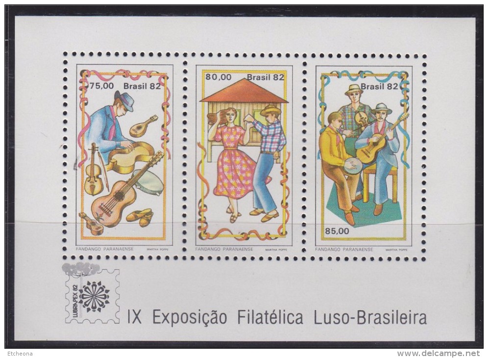 = Brésil 1982 Bloc Neuf De 3 Timbres N°51 Danse Et Musique IXème Exposition Philatélique "luso-Brasileira" - Blocks & Sheetlets