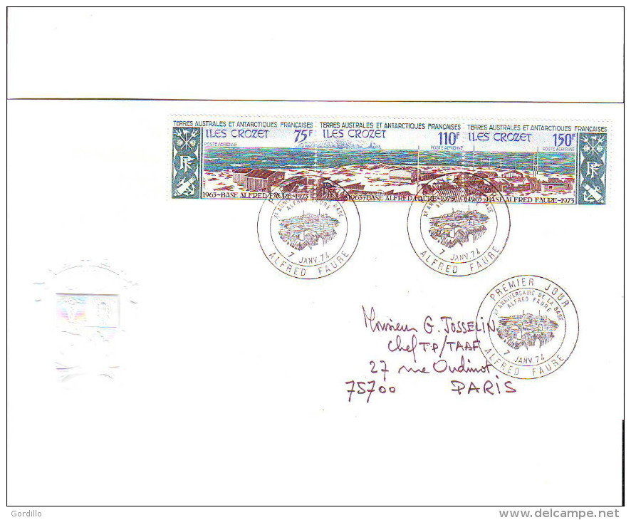 TAAF FSAT FDC X° ANNIV. BASE ALFRED FAURE 1974 - FDC