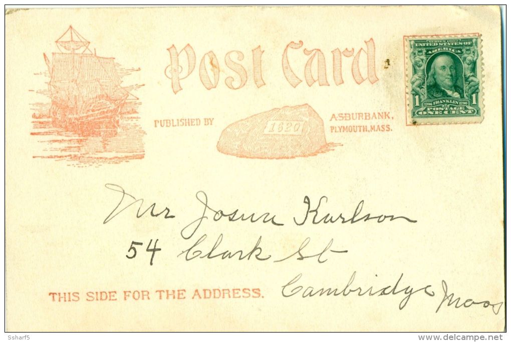 AD CARD 1905 ASBURBANK Tall Ship Plymouth On MYLES STANDISH HOUSE South DUXBURY - Autres & Non Classés