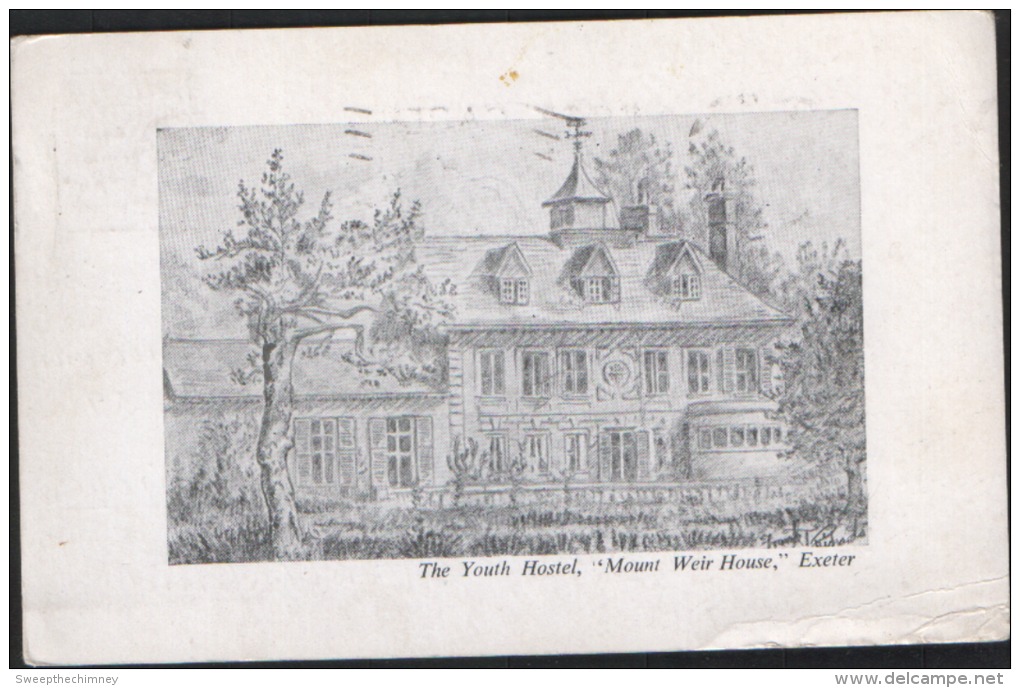 Mount Weir House Youth Hostel Nr Exeter Postcard Used 1951 3d Stamp Mount Wear House USED - Autres & Non Classés