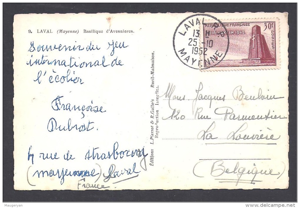 N° 925 - 30 Fr Bir Hakeim Seul Sur Carte Pour La Belgique - 1921-1960: Période Moderne