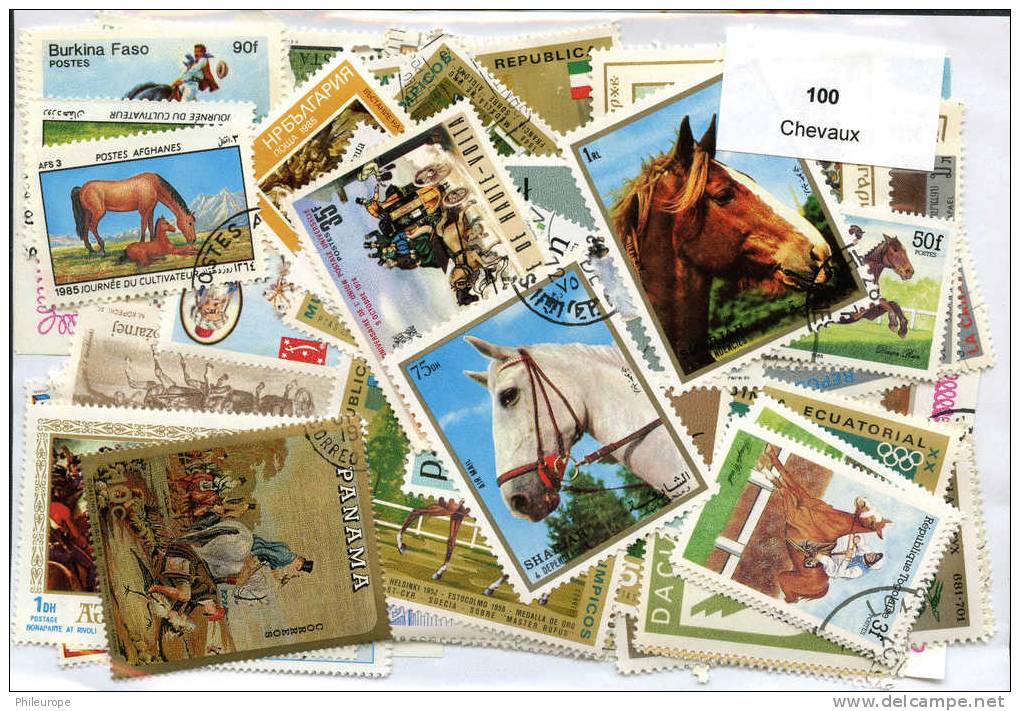 100 Timbres Thème Chevaux - Pferde