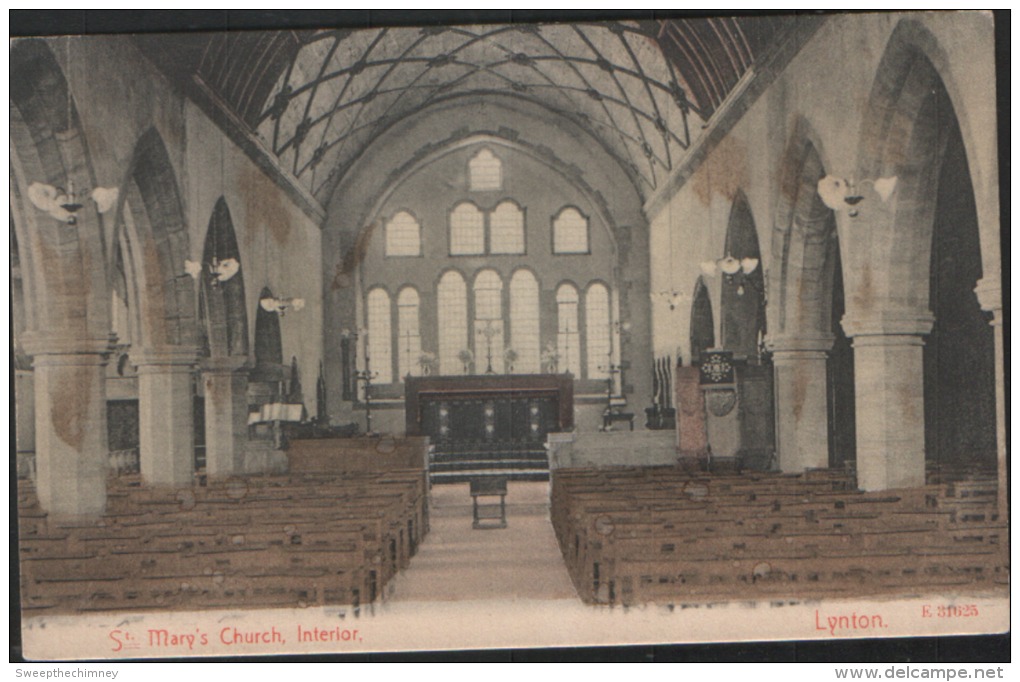 Devon  Postcard St Mary's Church Interior  & The East Window Lynton Parish Church Unused - Lynmouth & Lynton