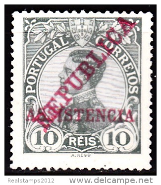 PORTUGAL (IMP. POSTAL E TELEG.) 1911 D. Manuel Ll, C/ Sobrecargas «REPUBLICA» «ASSISTENCIA»  10 R. (*)MNG  MUNDIFIL Nº 1 - Unused Stamps