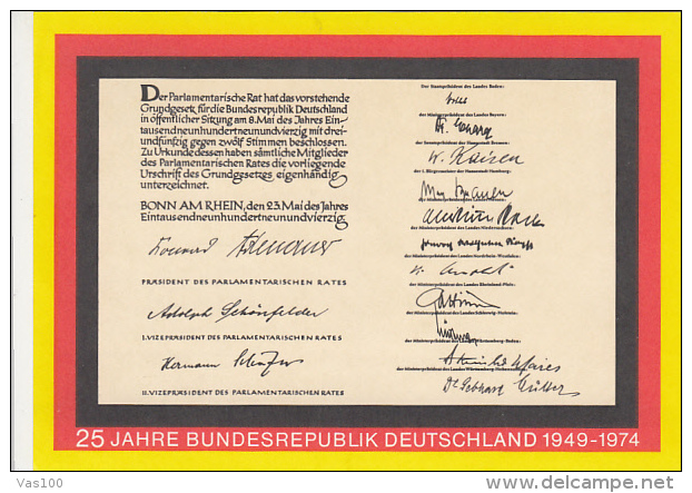 FEDERAL REPUBLIC ANNIVERSARY, PC STATIONERY, ENTIER POSTAUX, 1974, GERMANY - Postcards - Used