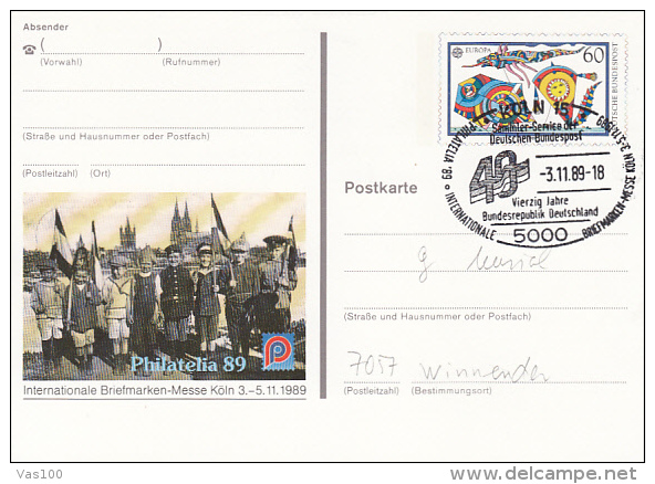 KOLN PHILATELIC EXHIBITION, CHILDRENS, EUROPA CEPT-KITES, PC STATIONERY, ENTIER POSTAUX, 1989, GERMANY - Cartes Postales Illustrées - Oblitérées