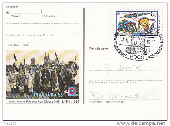 KOLN PHILATELIC EXHIBITION, CHILDRENS, EUROPA CEPT-KITES, PC STATIONERY, ENTIER POSTAUX, 1989, GERMANY - Illustrated Postcards - Used