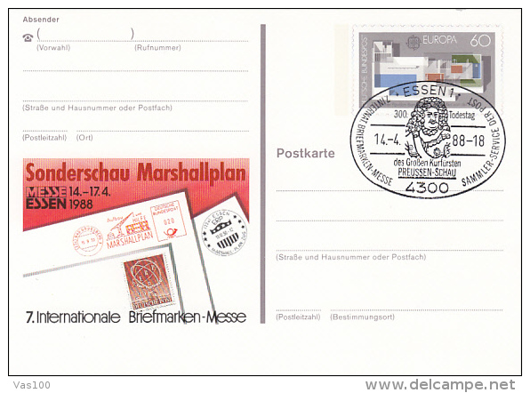 ESSEN PHILATELIC EXHIBITION, EUROPA CEPT-ARCHITECTURE, PC STATIONERY, ENTIER POSTAUX, 1988, GERMANY - Illustrated Postcards - Used