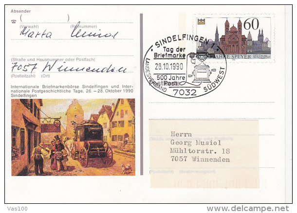 POST-CHASE, SPEYER TOWN, PC STATIONERY, ENTIER POSTAUX, 1990, GERMANY - Illustrated Postcards - Used