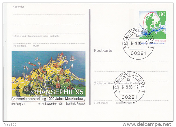 MECKLENBURG TOWN, KIELER CANAL, NORTH SEA, PC STATIONERY, ENTIER POSTAUX, 1995, GERMANY - Cartes Postales Illustrées - Oblitérées