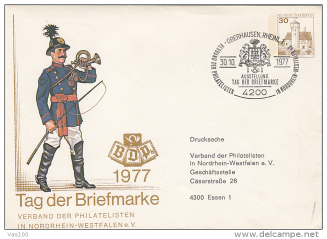 STAMP'S DAY, POSTMAN, CASTLE, COVER STATIONERY, ENTIER POSTAUX, 1977, GERMANY - Covers - Used