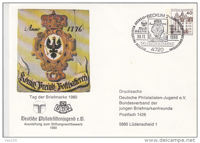 STAMP'S DAY, COAT OF ARMS, CASTLE, COVER STATIONERY, ENTIER POSTAUX, 1980, GERMANY - Covers - Used