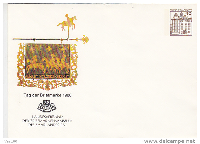 STAMP'S DAY, POST OFFICE SIGN, CASTLE, COVER STATIONERY, ENTIER POSTAUX, 1980, GERMANY - Enveloppes - Oblitérées