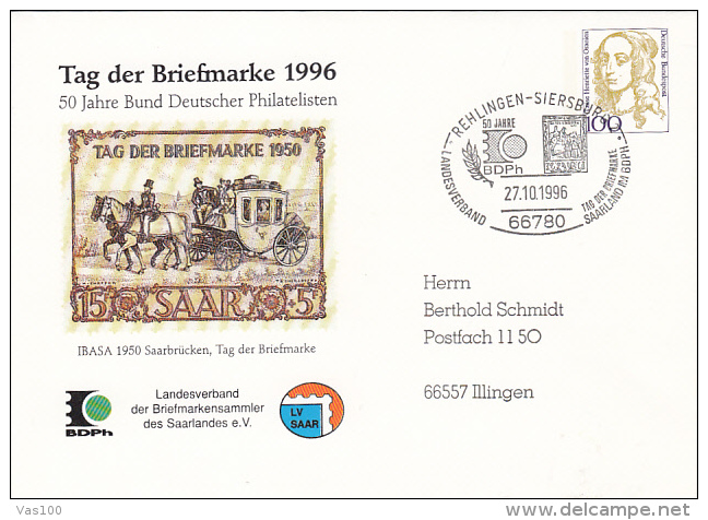 STAMP'S DAY, POST-CHASE, LUISE HENRIETTE VON ORANIEN, COVER STATIONERY, ENTIER POSTAUX, 1996, GERMANY - Sobres - Usados