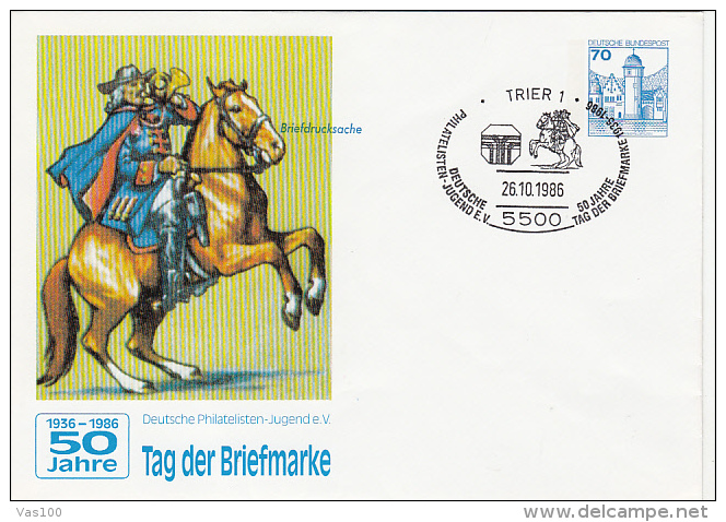 STAMP'S DAY, MESSENGER, CASTLE, COVER STATIONERY, ENTIER POSTAUX, 1986, GERMANY - Sobres - Usados