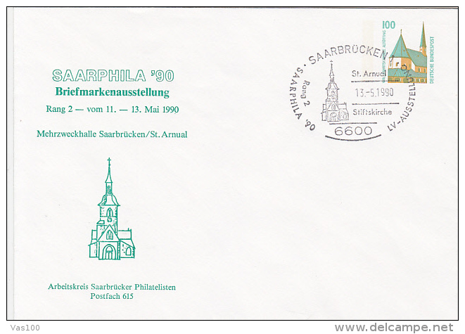 SAARBRUCKEN PHILATELIC EXHIBITION, ALTOTTING PILGRIMAGE CHAPEL, COVER STATIONERY, ENTIER POSTAUX, 1990, GERMANY - Covers - Used