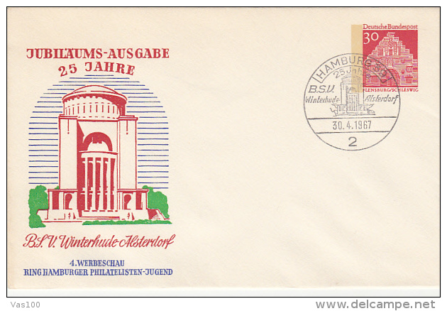 ALSTERDORF WINTER VILLAGE, HALL, FLENSBURG GATE, COVER STATIONERY, ENTIER POSTAUX, 1967, GERMANY - Sobres - Usados