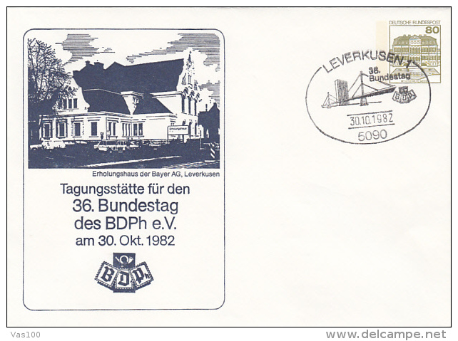 LEVERKUSEN RESTING HOUSE, CASTLE, COVER STATIONERY, ENTIER POSTAUX, 1982, GERMANY - Sobres - Usados