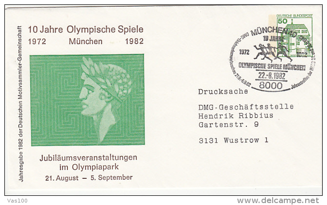 MUNCHEN OLYMPIC GAMES ANNIVERSARY, CASTLE, COVER STATIONERY, ENTIER POSTAUX, 1982, GERMANY - Covers - Used