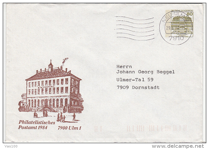 ULM POSTAL OFFICE, CASTLE, COVER STATIONERY, ENTIER POSTAUX, 1987, GERMANY - Sobres - Usados