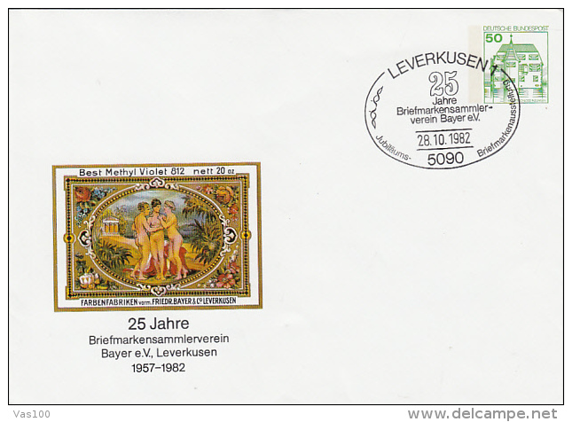 LEVERKUSEN STAMP COLLECTOR'S CLUB, PAINTING, CASTLE, COVER STATIONERY, ENTIER POSTAUX, 1982, GERMANY - Sobres - Usados