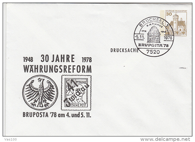 CURRENCY REFORM, STAMPS, CASTLE, COVER STATIONERY, ENTIER POSTAUX, 1978, GERMANY - Covers - Used