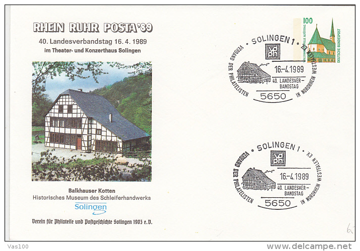 SOLINGEN WOODFRAME HOUSE, ALTOTTING PILGRIMIGE CHAPEL, COVER STATIONERY, ENTIER POSTAUX, 1989, GERMANY - Covers - Used