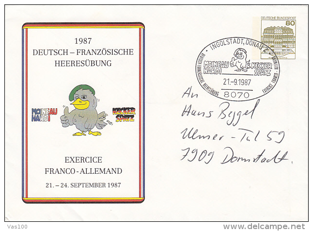 GERMAN FRENCH JOINT ARMY TRAINING, CASTLE, COVER STATIONERY, ENTIER POSTAUX, 1987, GERMANY - Covers - Used