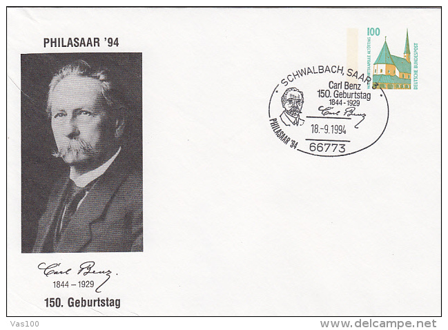 CARL BENZ, PHILATELIST, ALTOTTING PILGRIMAGE CHAPEL, COVER STATIONERY, ENTIER POSTAUX, 1994, GERMANY - Enveloppes - Oblitérées