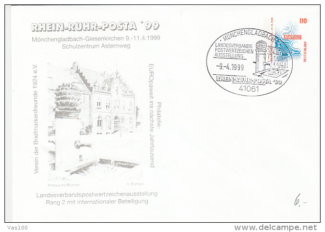 MONCHENGLADBACH TOWN HALL, FOUNTAIN, HANNOVER EXPO2000, COVER STATIONERY, ENTIER POSTAUX, 1999, GERMANY - Briefomslagen - Gebruikt