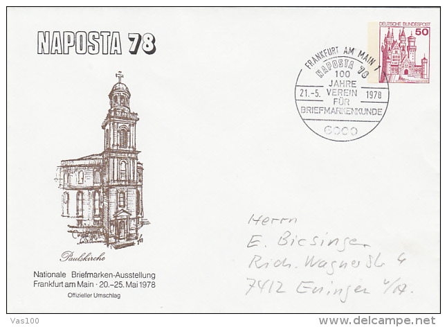 FRANKFURT PHILATELIC EXHIBITION, ST PAUL'S CHURCH, CASTLE, COVER STATIONERY, ENTIER POSTAUX, 1978, GERMANY - Sobres - Usados