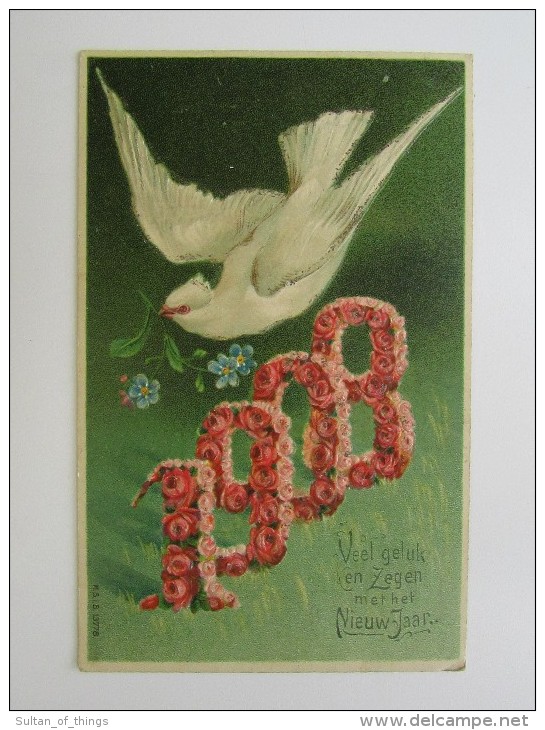 Cpa/pk Millésimé 1908 MSiB Embossed Dove Roses Nieuwjaar - Nouvel An