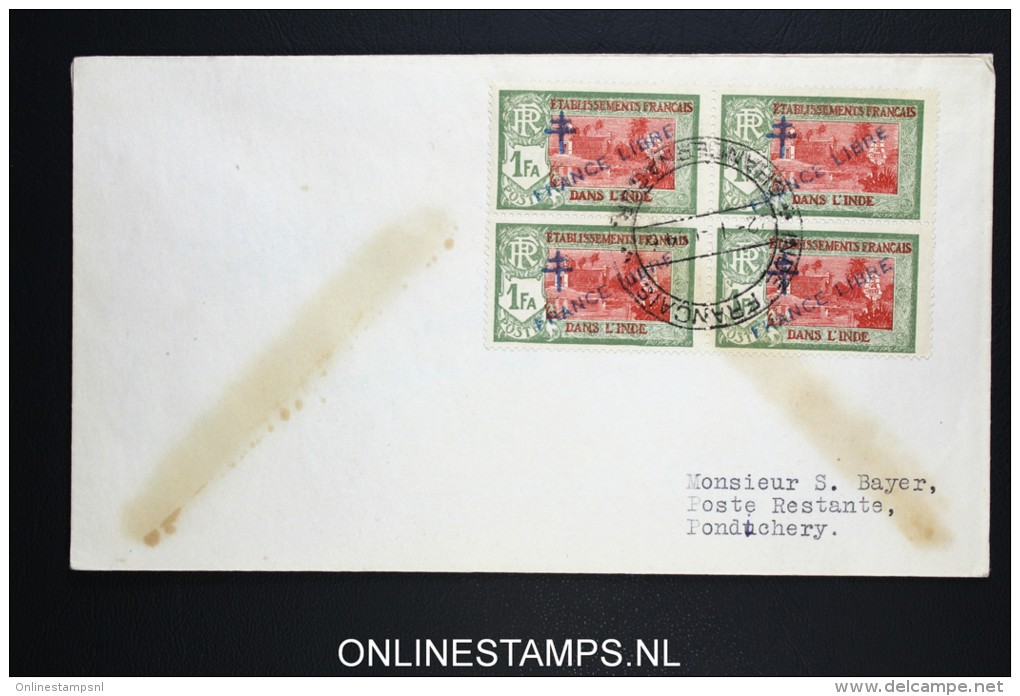 Inde  Lettre 1946 Pondichery  Poste Restante  Yv 161 En 4 - Block - Briefe U. Dokumente