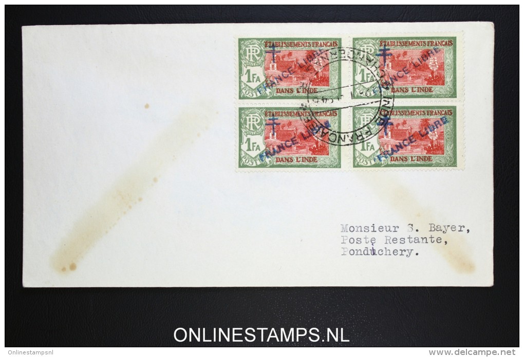 Inde  Lettre 1946 Pondichery  Poste Restante  Yv 161 En 4 - Block - Briefe U. Dokumente